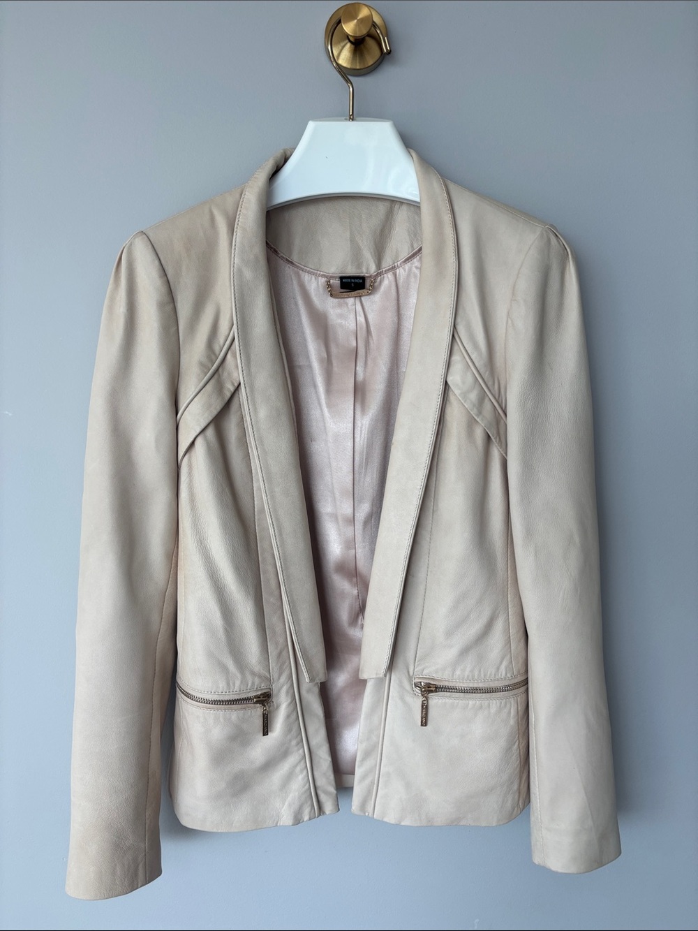 Marciano Cream Leather Open-Front Blazer Jacket